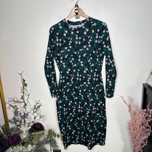 THE KIT. Midi Tee Dress Green Floral Primrose Sz M {3O7} - Picture 2 of 5